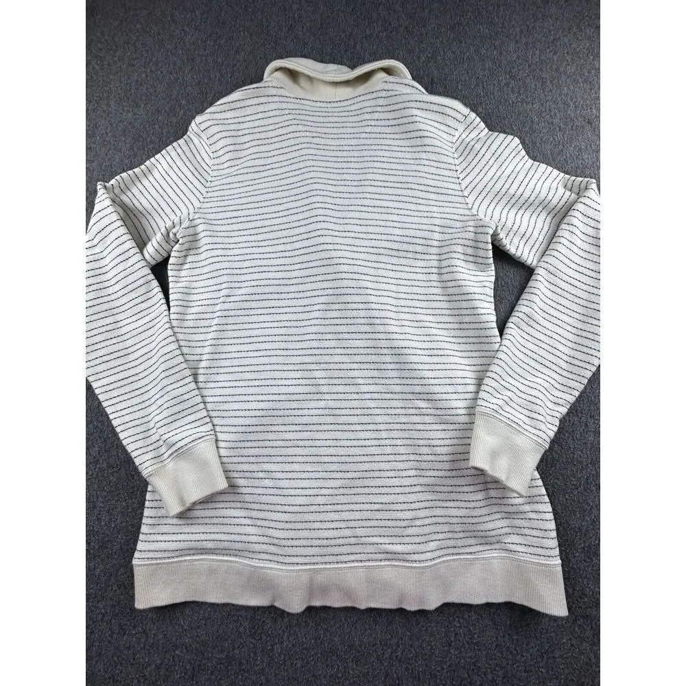 Orvis Sweater Womens‎ Small Ivory Black Striped Cardigan Shawl Collar Button Up
